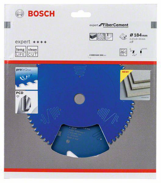 Kreissägeblatt 'Bosch Expert für Faserzement', Durchmesser 184 mm, eignet sich für präzises Schneiden von Faserzementpaneelen.