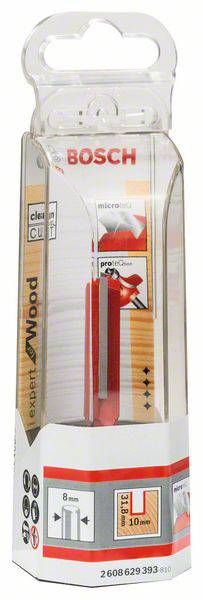 Verpackung eines Bosch Stichsägeblatts für Holz. Zeigt das Blatt und Details wie Größe (8 mm Schnittbreite), ideal für präzise Schnitte.