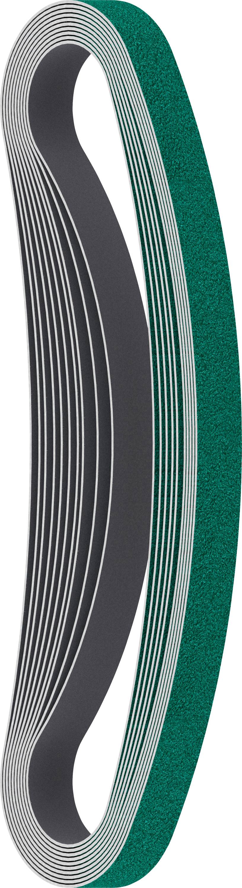 Ein spiralförmiges, mehrfarbiges Design mit grünen und grauen Streifen, das eine dynamische Bewegung und Tiefe zeigt.
