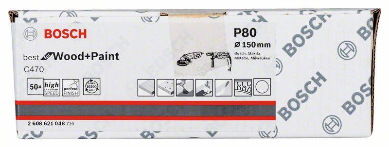 Bosch Accessories 2608621048 Schleifpapier für Schleifteller Körnung 80 (Ø) 150mm 50St.