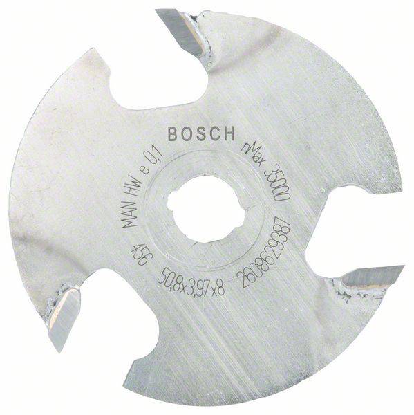 Scheibenförmiges Sägeblatt von Bosch, Metall, rund mit vier Zähnen, Aufschrift: 'Max 3500', geeignet für Holzarbeiten.