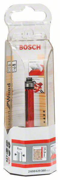 Verpackung eines Bosch Fräsers für Holz mit der Aufschrift 'Expert for Wood'. Zeigt Produktbild und Information zur Größe 38,0 mm.