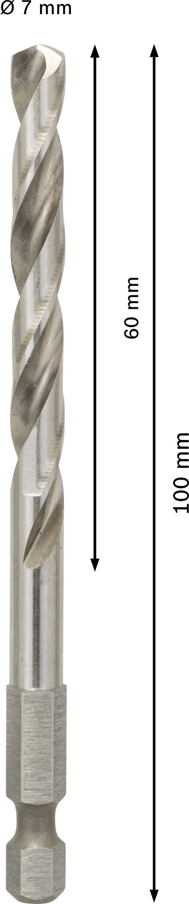 Bohrer mit 7 mm Durchmesser, Gesamtlänge 100 mm, Spirallänge 60 mm.