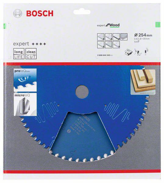 Bosch Expert Wood Sägeblatt, Ø 254 mm, robuste Schneidezähne, geeignet für Holz, mit Verpackung, langlebiger Schnitt.