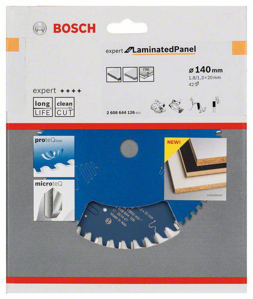 Kreissägeblatt 'Bosch Expert for Laminated Panel', Durchmesser: 140 mm, geeignet für laminierte Platten, langlebig, sauberer Schnitt.