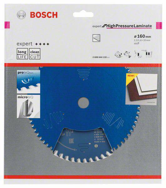 Bosch Sägeblatt für Hochdrucklaminat, Durchmesser 160 mm, langes Leben und sauberer Schnitt, geeignet für Holzverarbeitung.