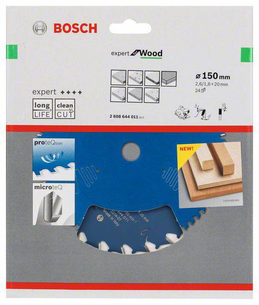 Sägeblatt von Bosch für Holz, Durchmesser 150 mm, Expert-Serie, lange Lebensdauer, sauberer Schnitt, geeignet für präzise Arbeiten.
