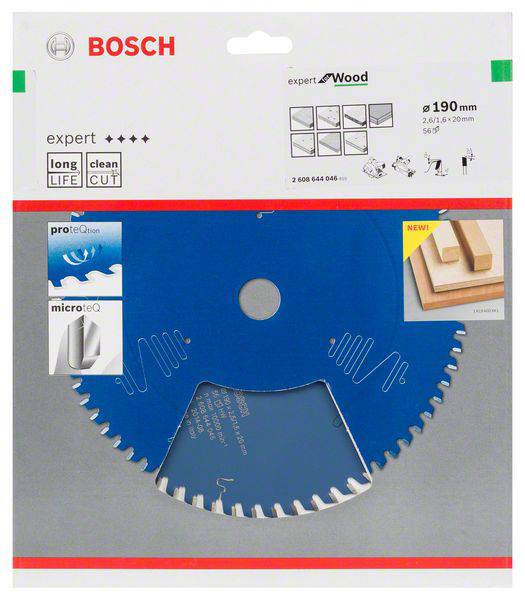 Bosch Accessories Expert for Wood 2608644046 Kreissägeblatt 190 x 20 x 1.6mm Zähneanzahl: 56 1St.