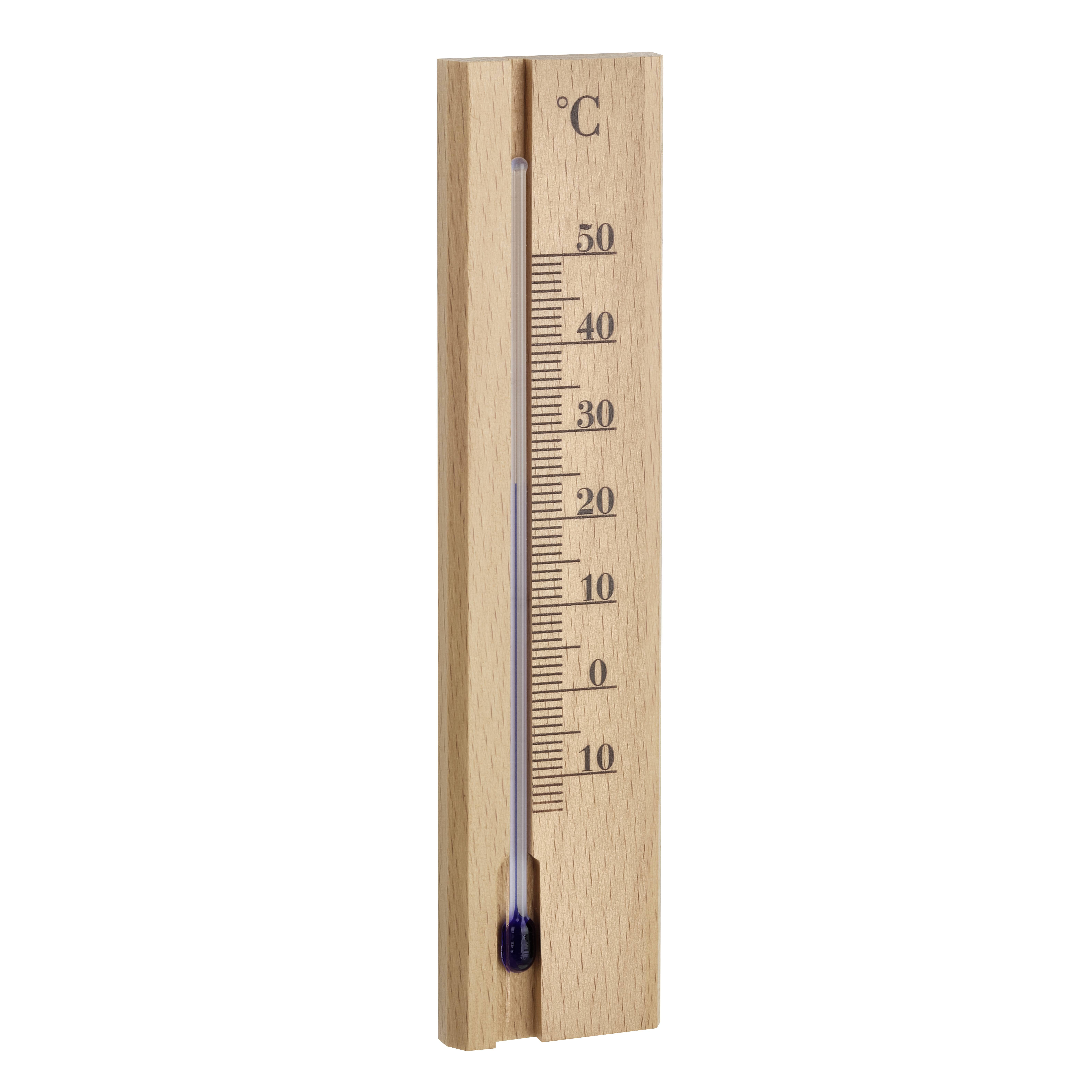 Holzwand-Thermometer in °C markiert, das eine sehr niedrige Temperatur um die negativen Zehn-Grad-Bereich anzeigt.