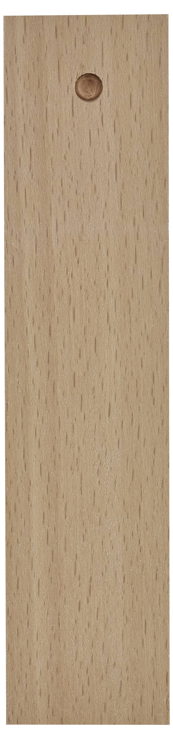 Nahaufnahme eines hellen Holzpaneels mit einem kleinen kreisförmigen Loch in der Nähe der oberen Mittelpunkt.