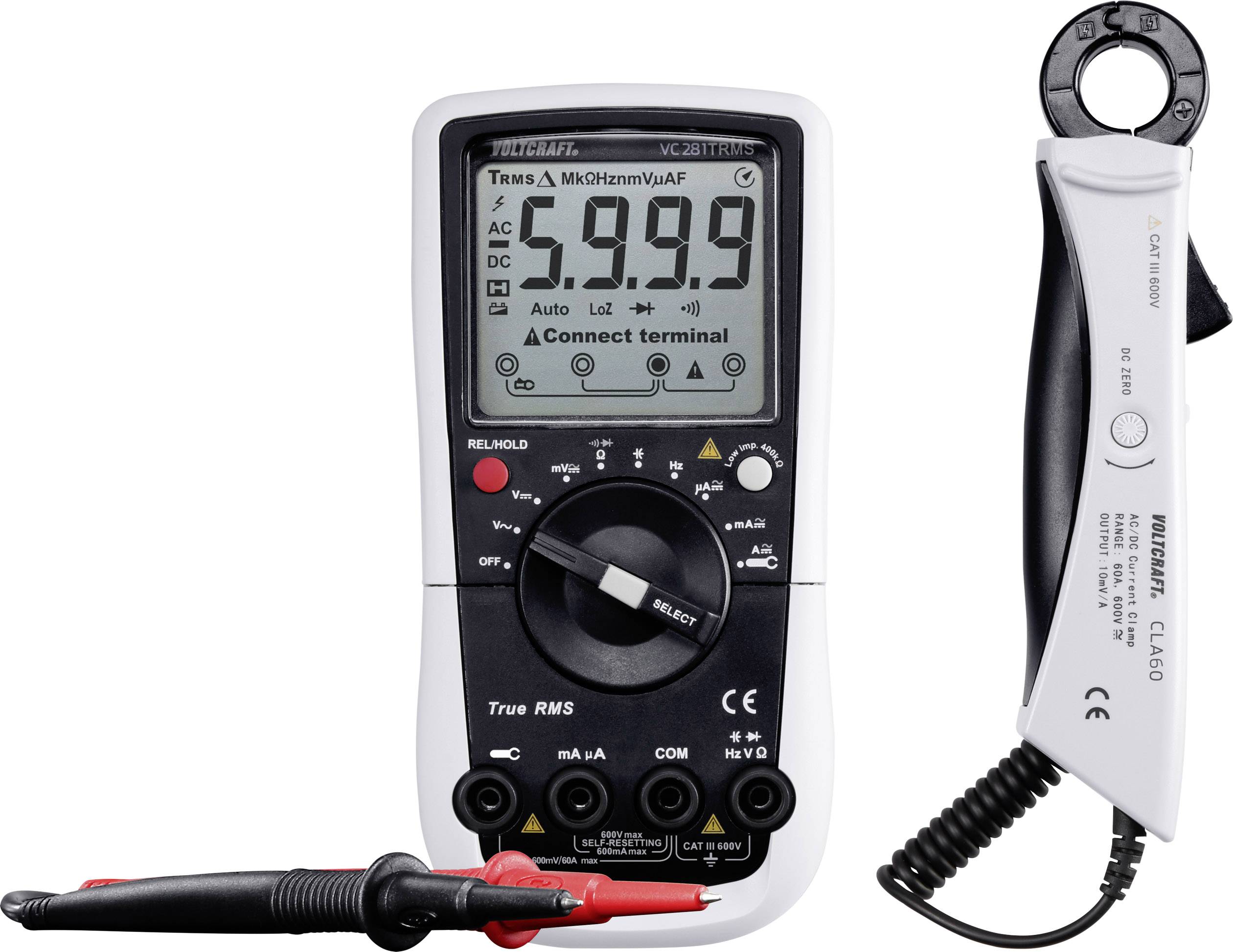 VOLTCRAFT VC281 Hand-Multimeter, Stromzangen-Adapter digital CAT III 600 V Anzeige (Counts): 6000