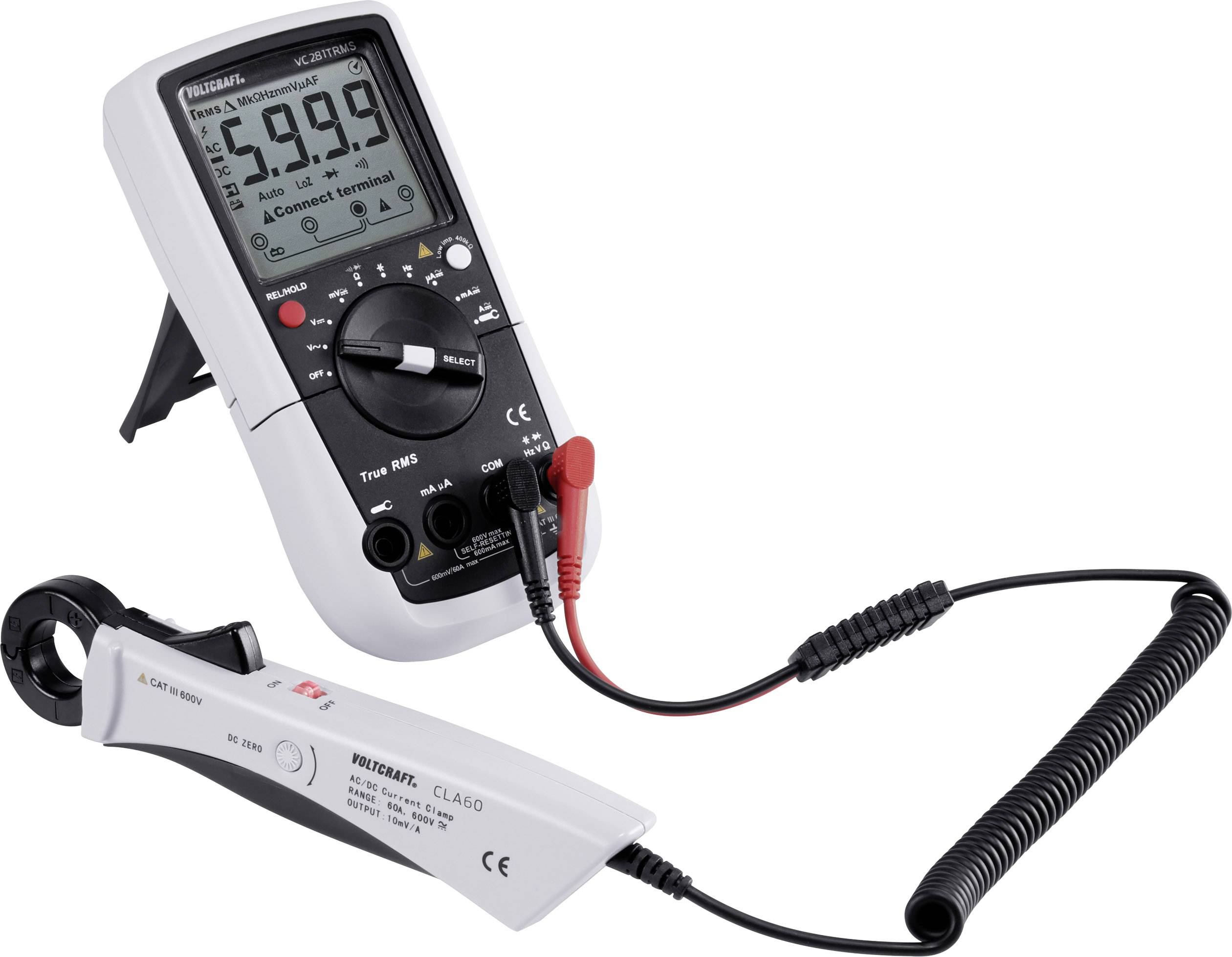 VOLTCRAFT VC281 Hand-Multimeter, Stromzangen-Adapter digital CAT III 600V Anzeige (Counts): 6000