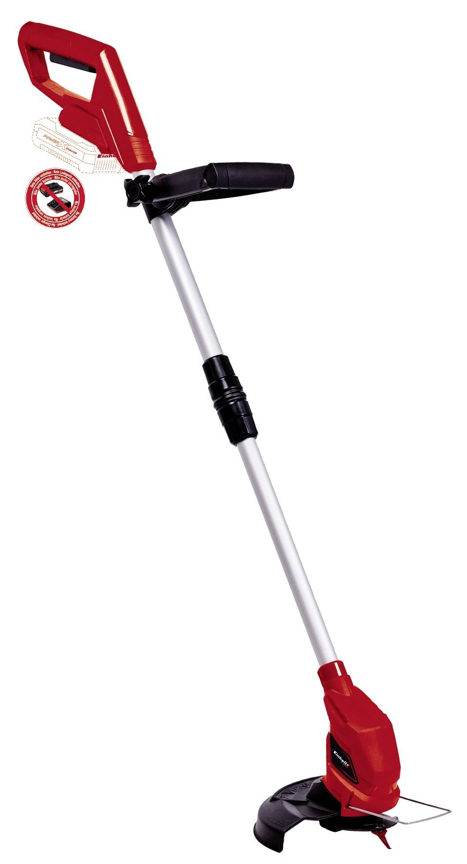 Abgebildet ist ein roter Elektro-Rasentrimmer mit einem Teleskopgriff.