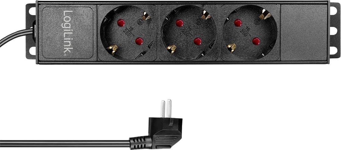 LogiLink PDU3B01 10 Zoll Netzwerkschrank-Steckdosenleiste Aluminium Profil Silber, Schwarz
