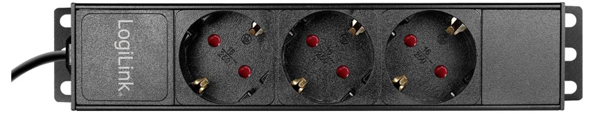 LogiLink PDU3B01 10 Zoll Netzwerkschrank-Steckdosenleiste Aluminium Profil Silber, Schwarz