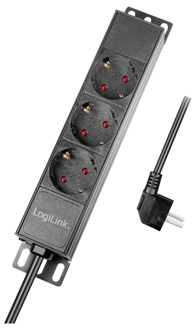 LogiLink PDU3B01 10 Zoll Netzwerkschrank-Steckdosenleiste Aluminium Profil Silber, Schwarz