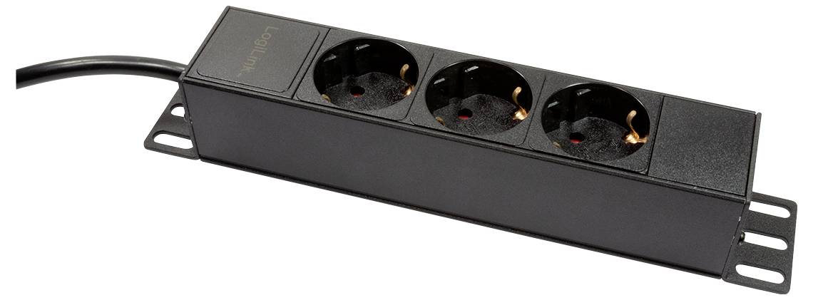 LogiLink PDU3B01 10 Zoll Netzwerkschrank-Steckdosenleiste Aluminium Profil Silber, Schwarz