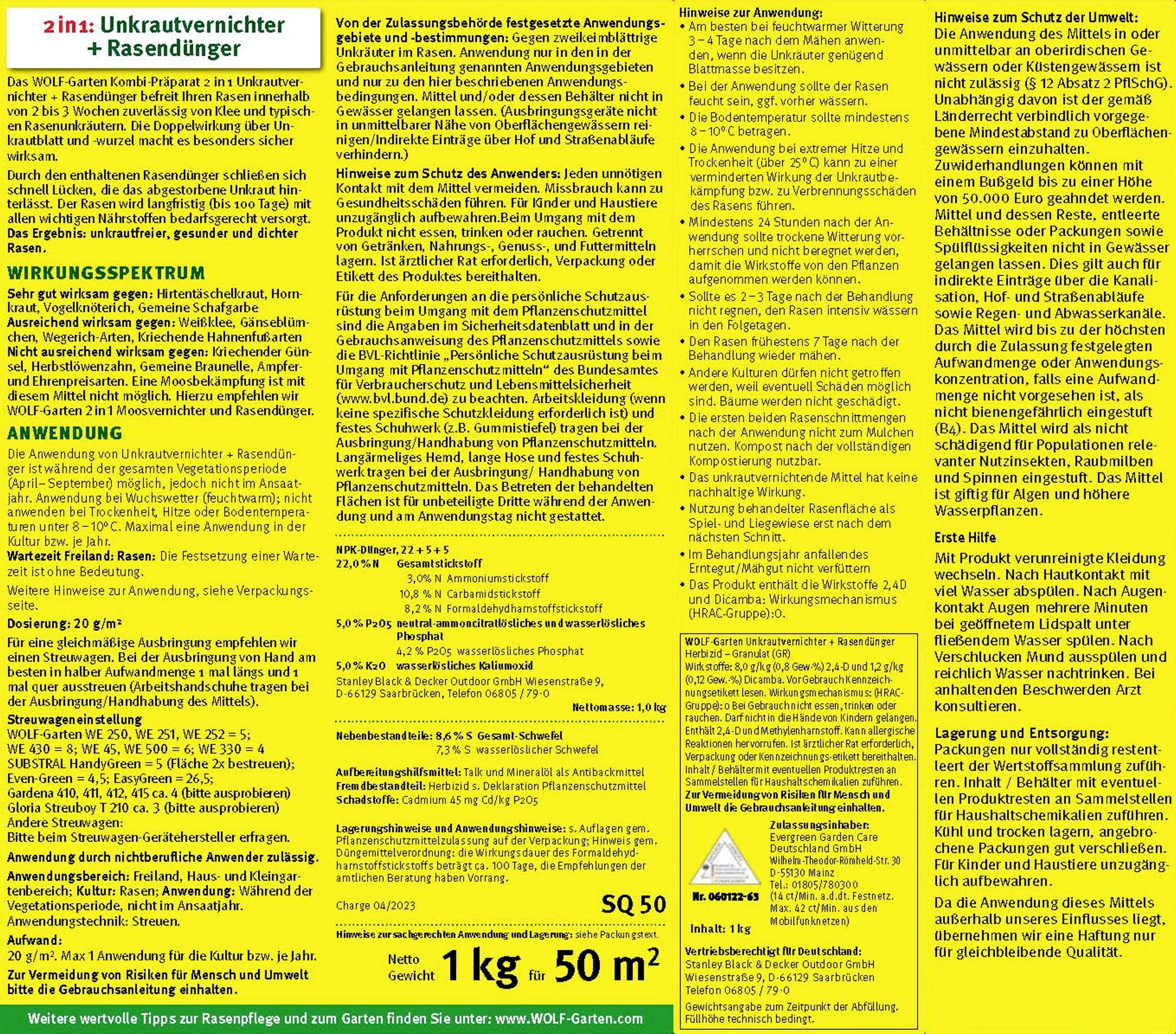 WOLF-Garten 3840710 SQ50 2 in 1 Unkrautvernichter plus Rasendünger 1St.