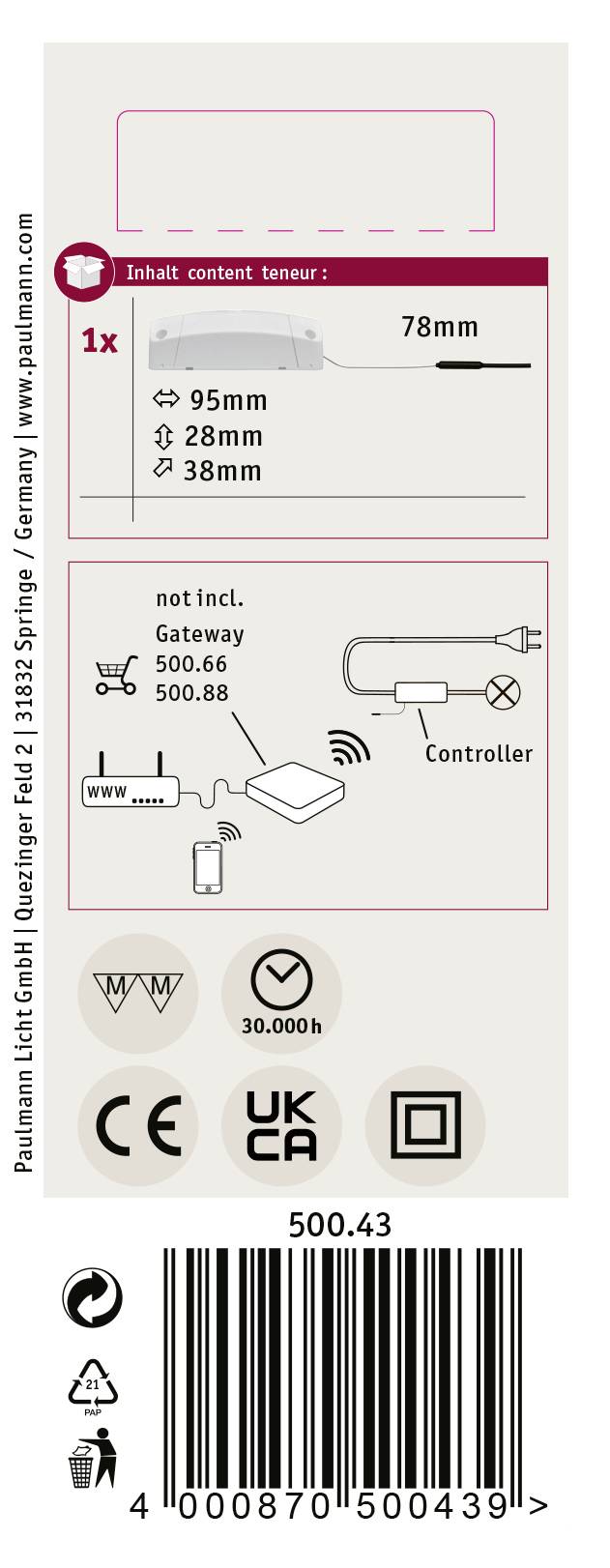 Paulmann 50043 Cephei Home Schaltaktor 1000W Grau, Weiß
