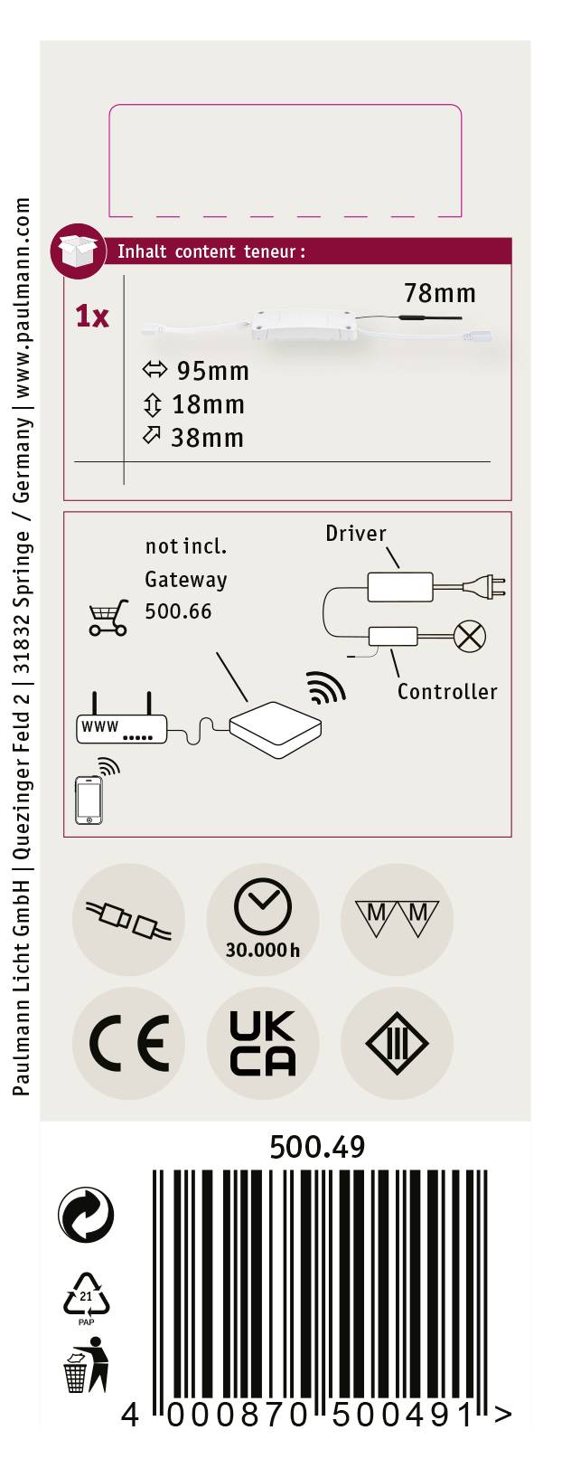 Paulmann 50049 YourLED Schalt-Controller 12V Kunststoff (L x B x H) 95 x 38 x 28mm 1St.