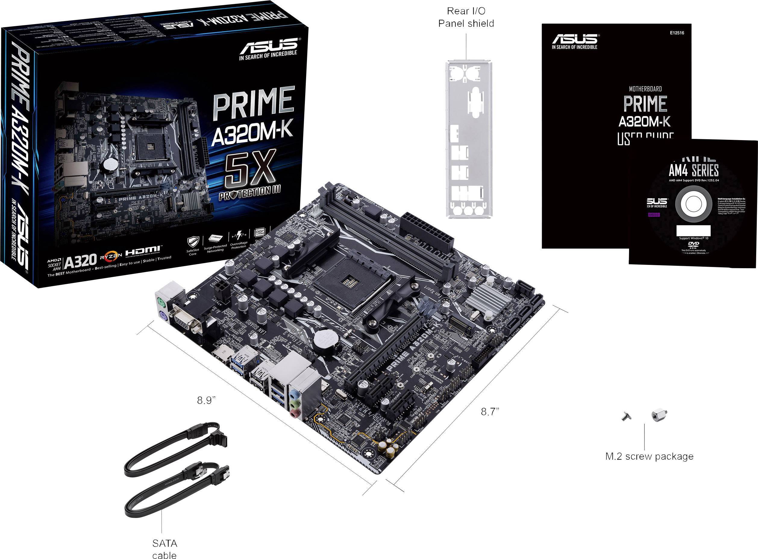 Asus PRIME A320M-K Mainboard Sockel (PC) AMD® AM4 Formfaktor (Details) Micro-ATX Mainboard-Chipsatz AMD® A320