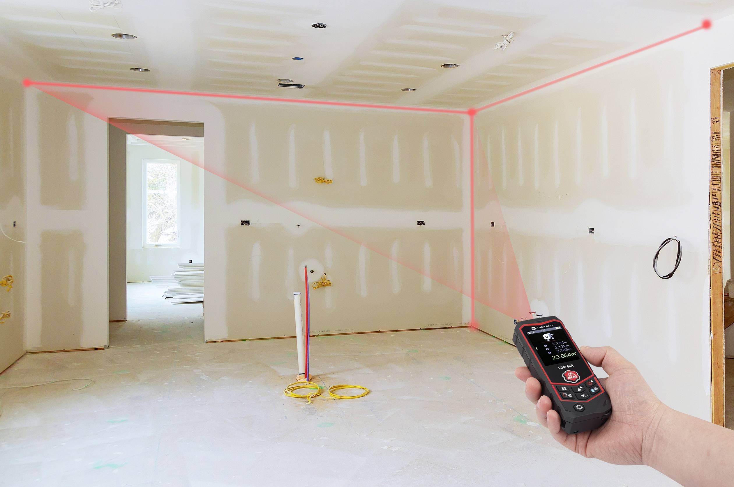 TOOLCRAFT LDM 60 R Multi Laser-Entfernungsmesser Bluetooth, inkl. Laserwasserwaage 60m