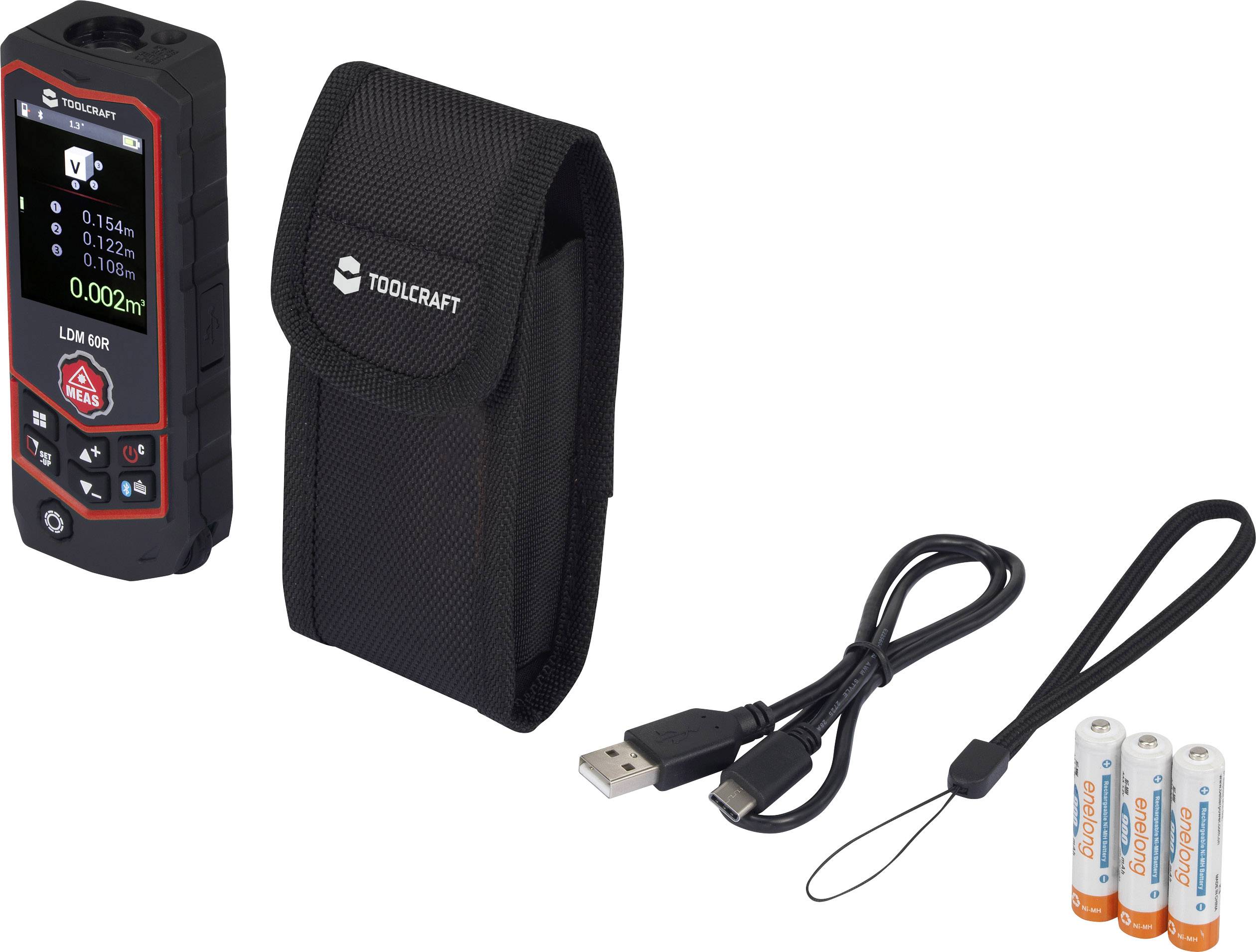 TOOLCRAFT LDM 60 R Multi Laser-Entfernungsmesser Bluetooth, inkl. Laserwasserwaage 60m