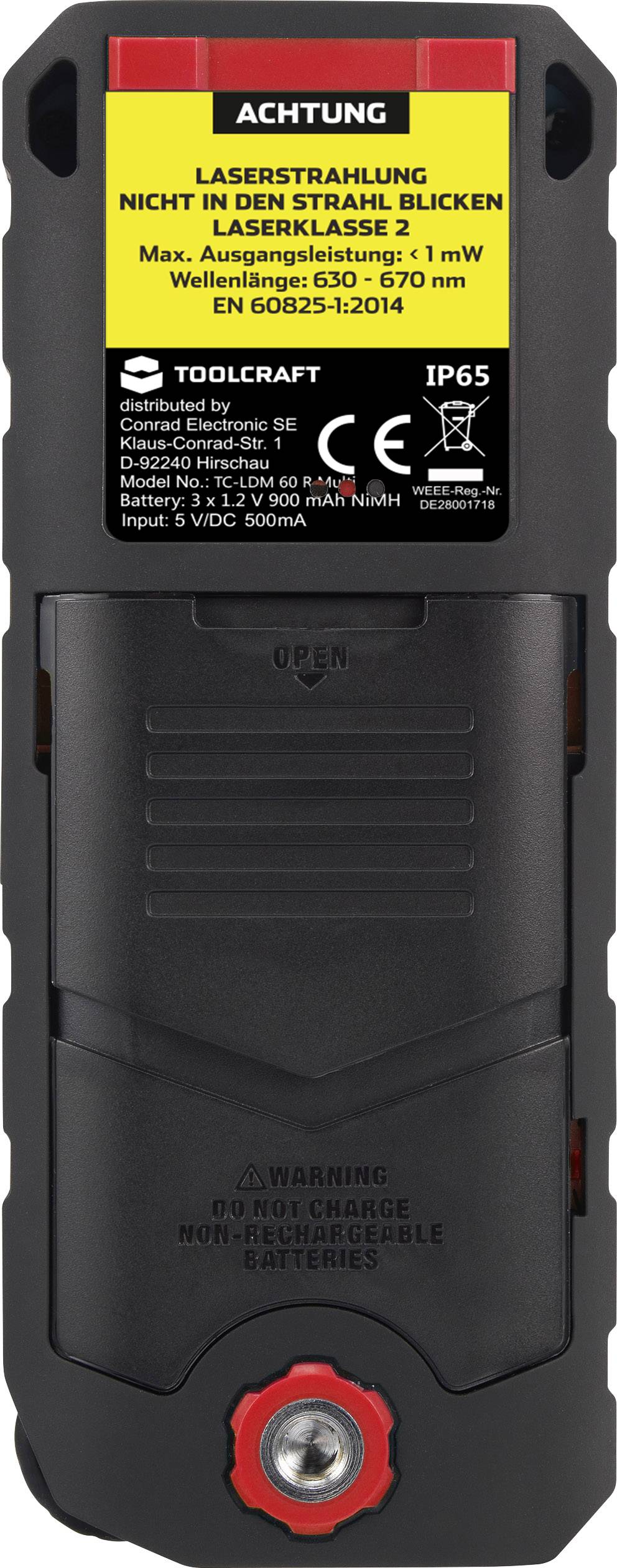 TOOLCRAFT LDM 60 R Multi Laser-Entfernungsmesser Bluetooth, inkl. Laserwasserwaage 60m