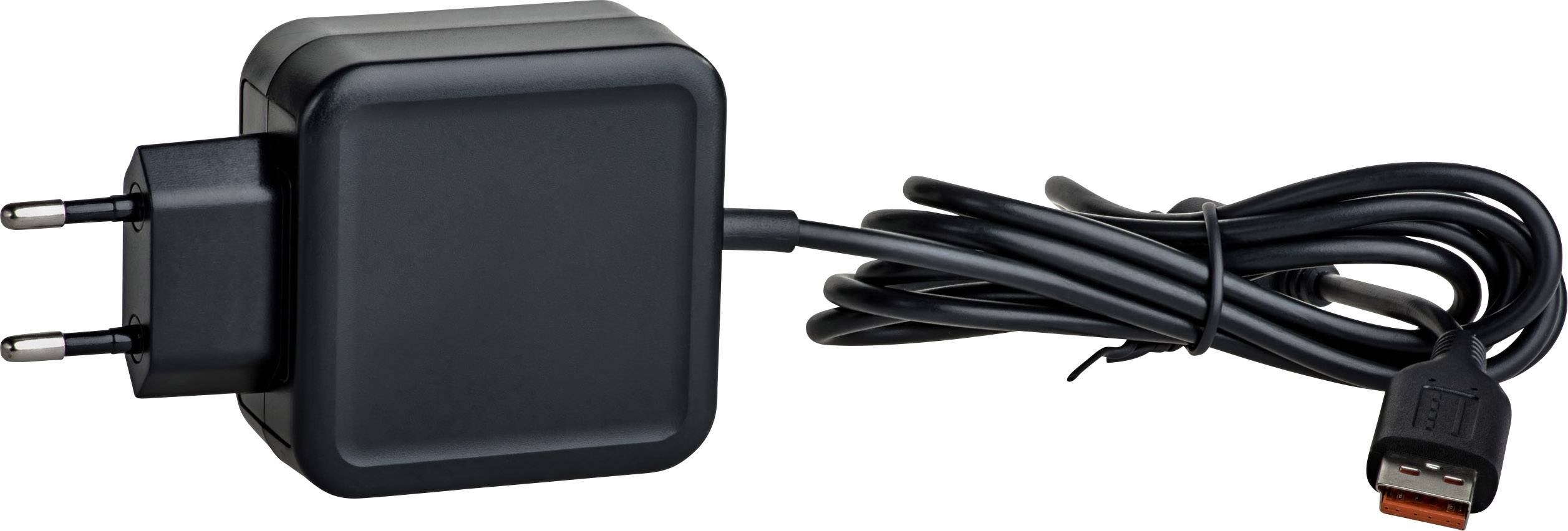 Schwarzes Netzteil mit Euro-Stecker und USB-Anschluss.