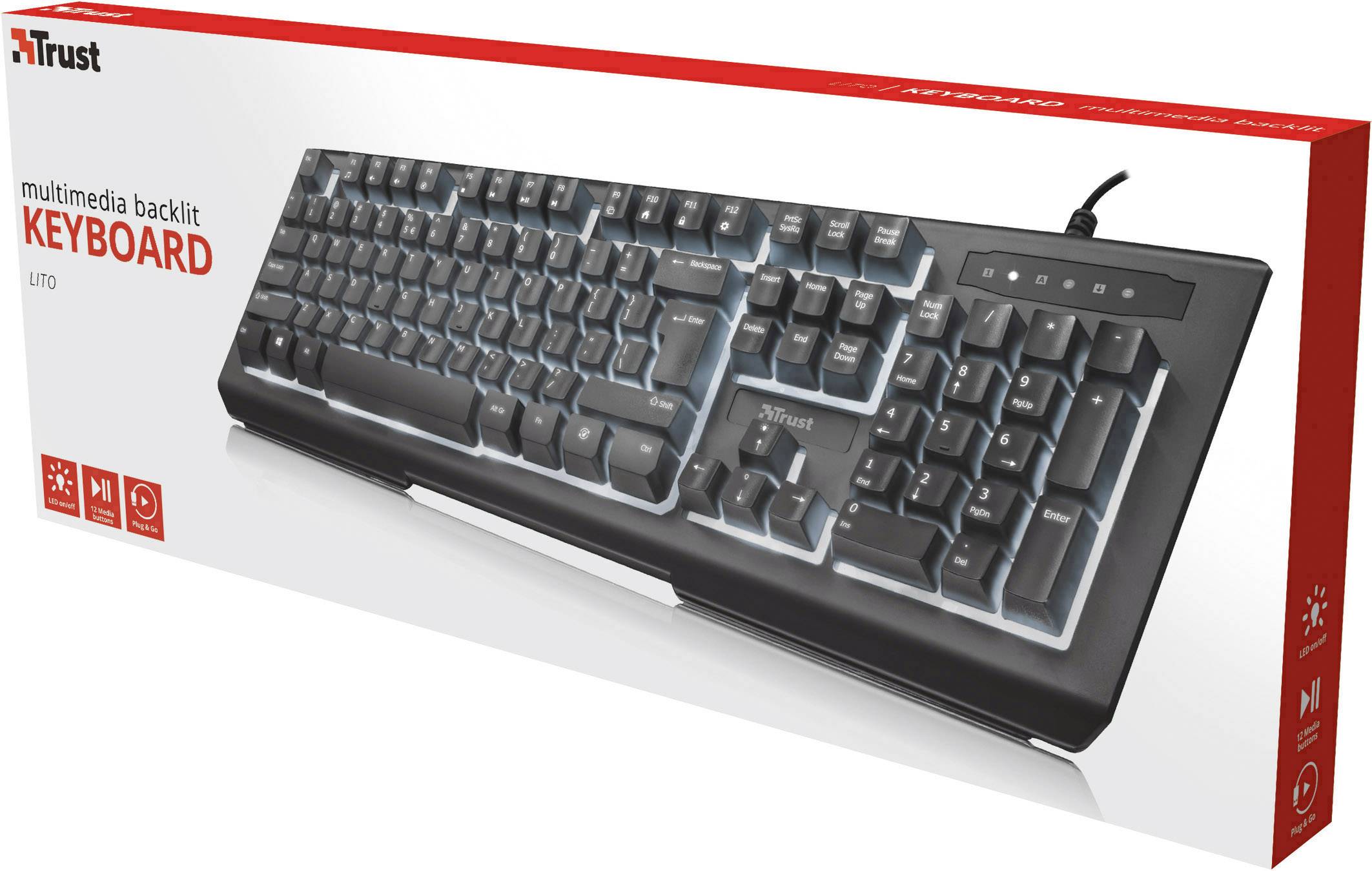 Trust Lito Backlit USB-Tastatur Deutsch, QWERTZ, Windows® Schwarz Beleuchtet