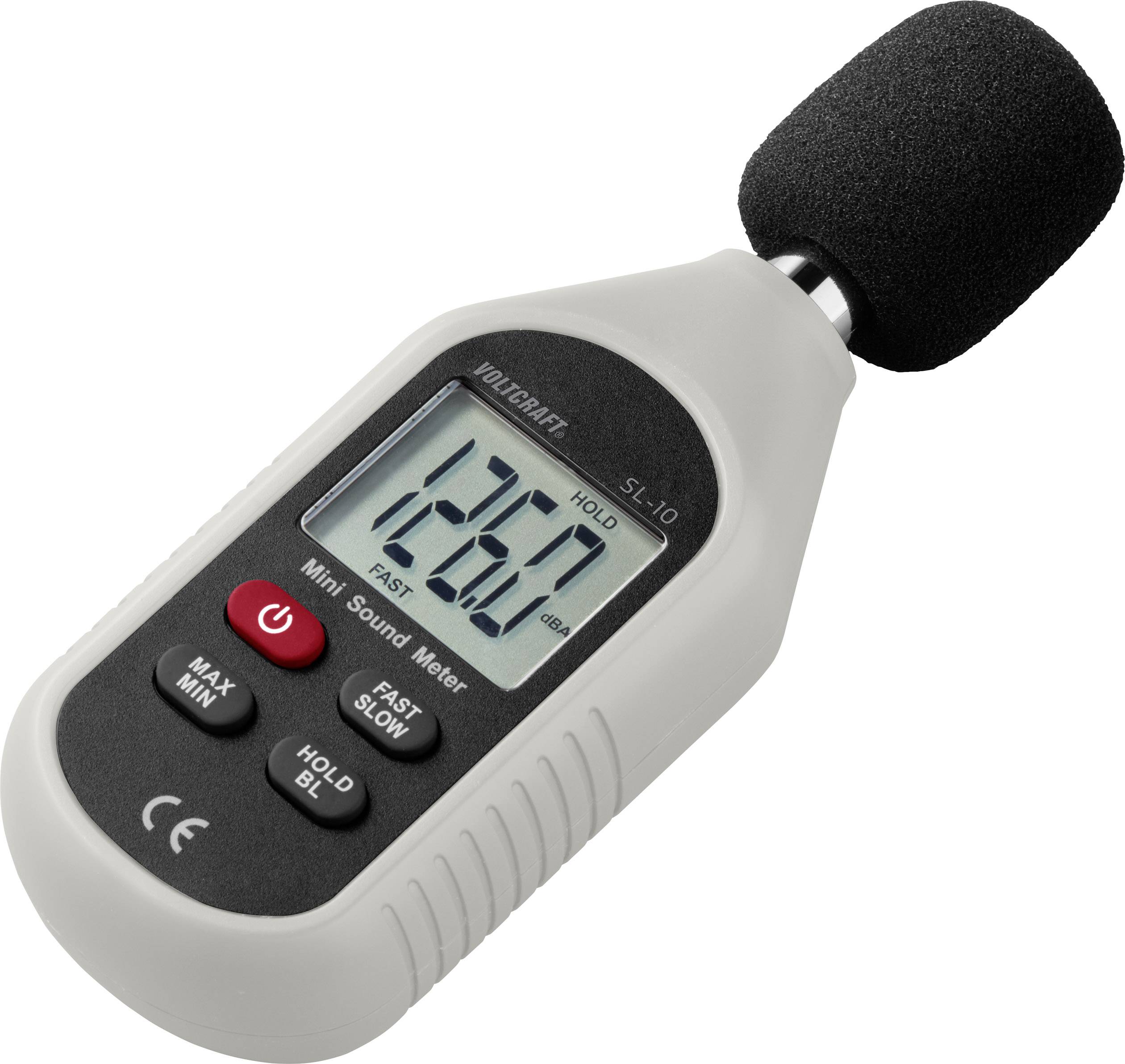 Ein Schallpegelmesser zeigt einen Wert von 126,0 dB auf dem Display an, um Lärmmessungen zu veranschaulichen.