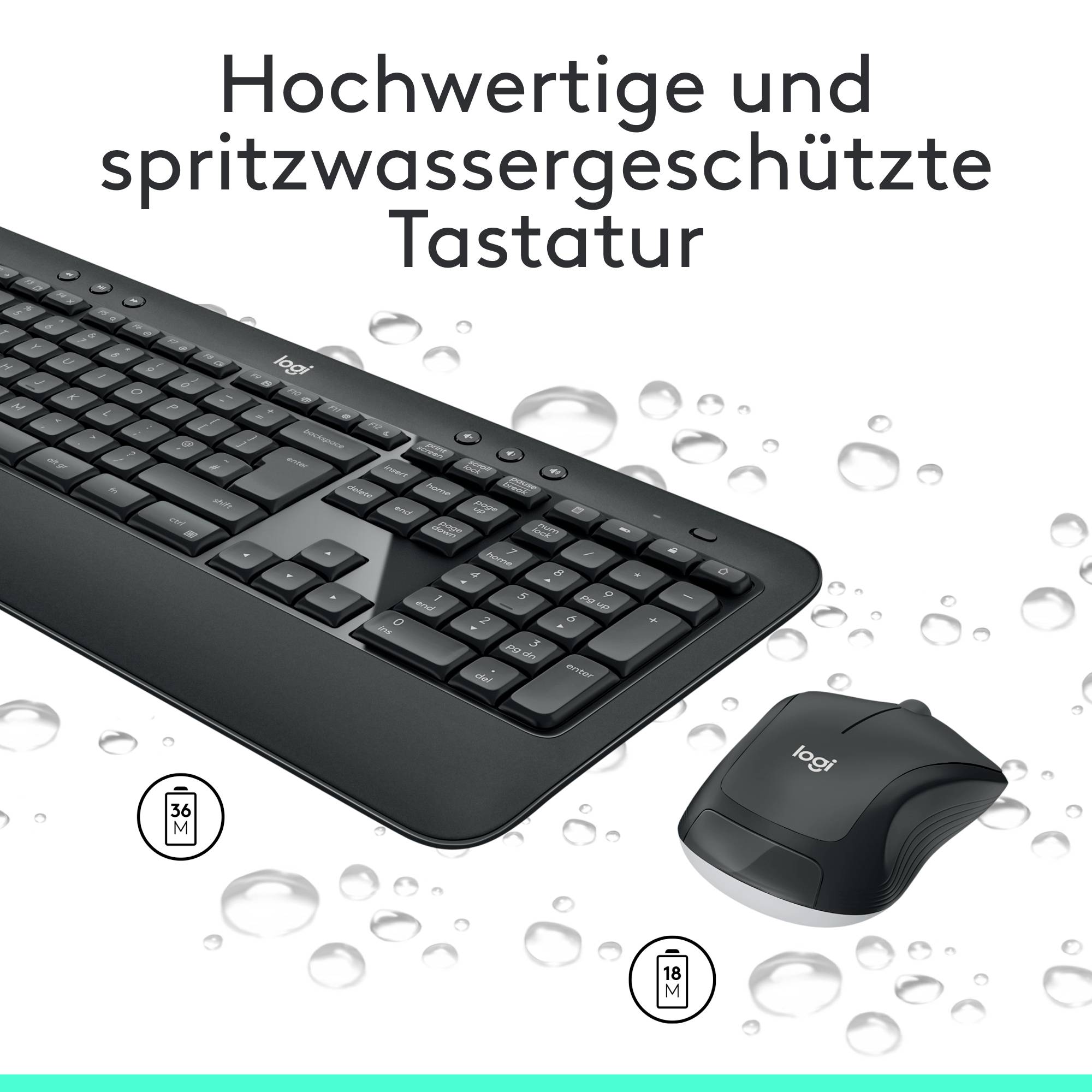 Logitech MK540 Advanced Funk Tastatur, Maus-Set Handballenauflage Deutsch, QWERTZ Schwarz