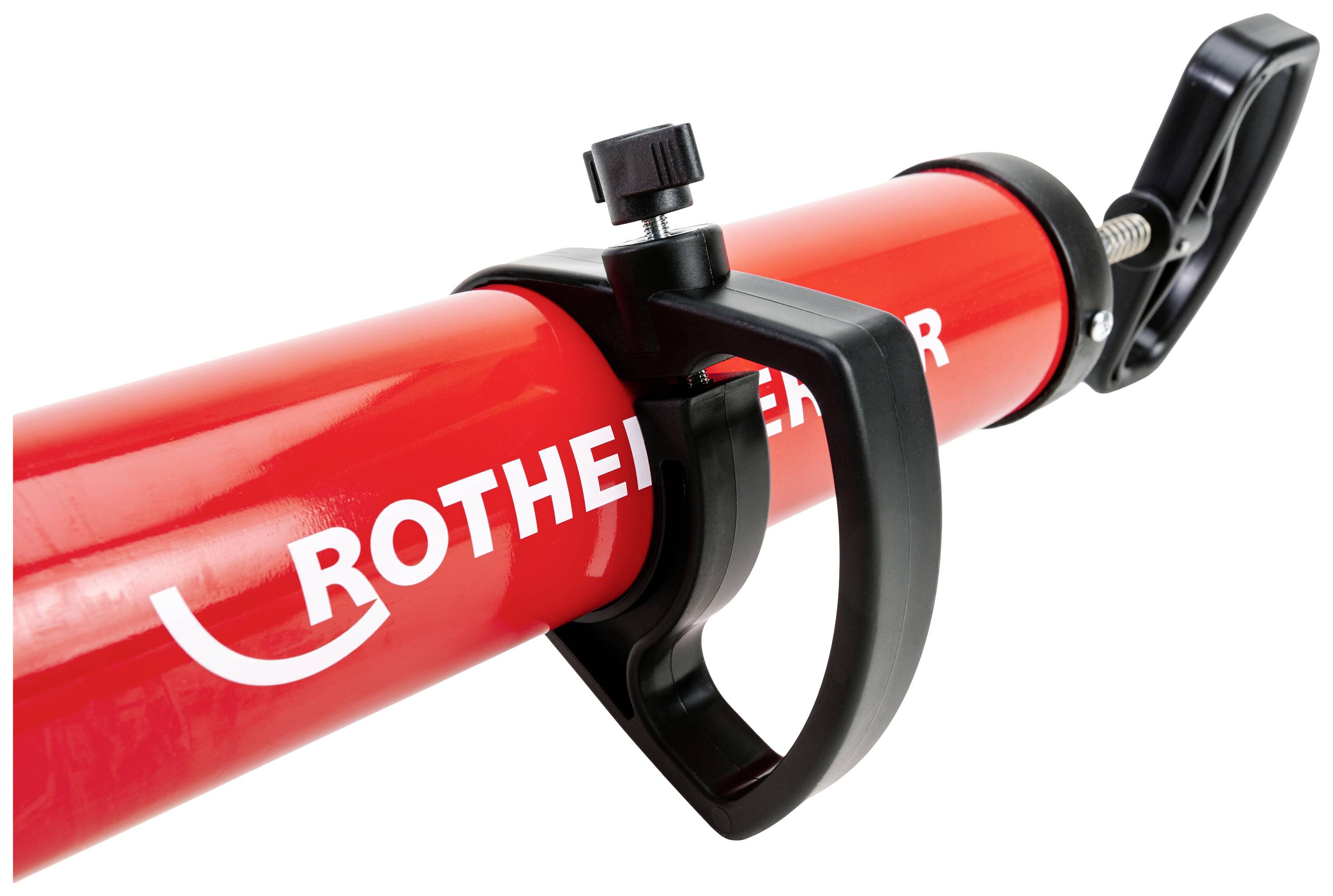 Roter Rohrabschneider mit schwarzem Drehknopf und Griff, Markenname auf der Seite sichtbar. Verwendet zum präzisen Schneiden von Rohren.