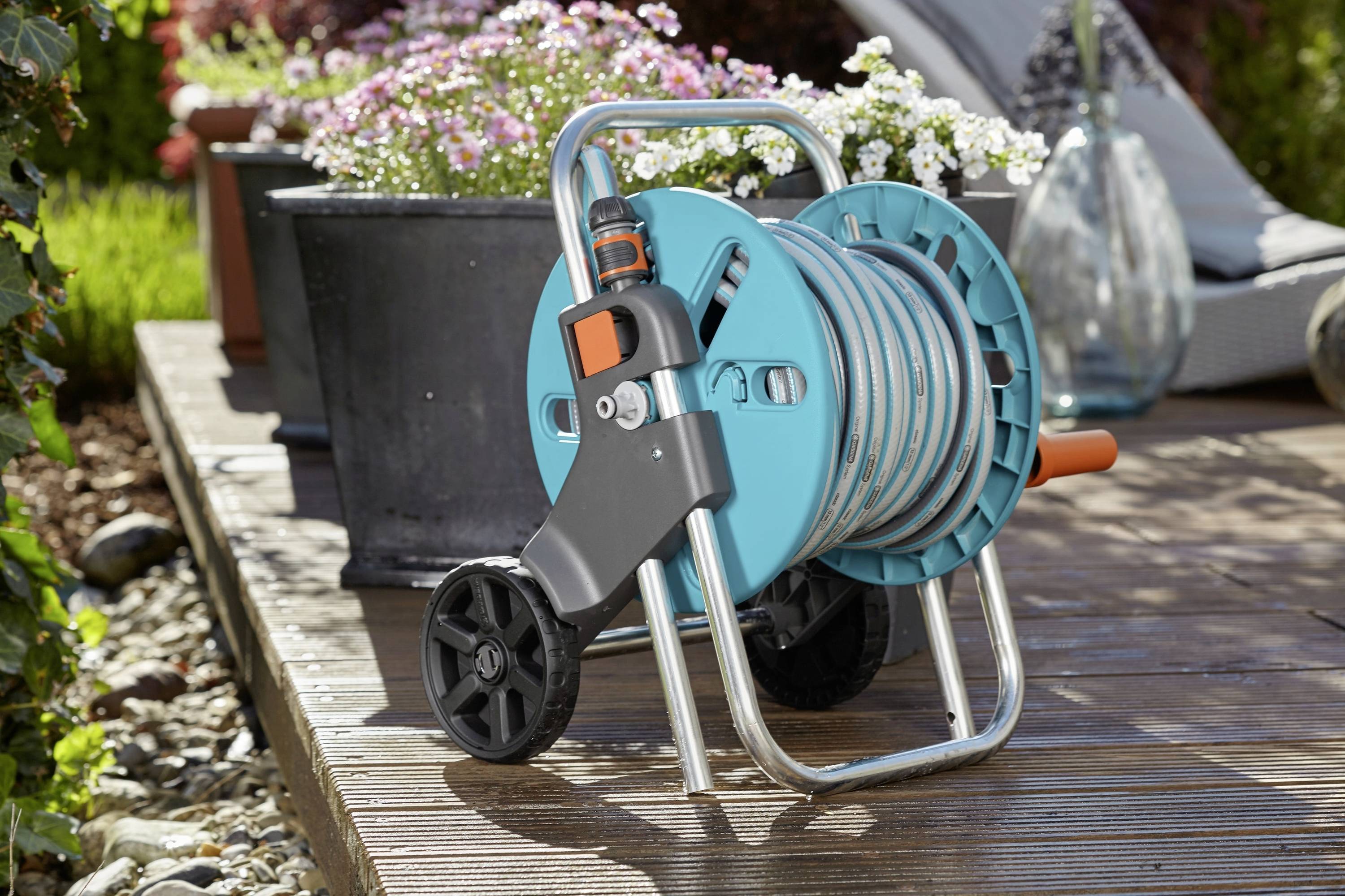 GARDENA 18502-20 Schlauchwagen CleverRoll S Set Schlauchwagen 13 mm 20 m 1/2 Zoll 1 St. Grau, Türkis, Orange