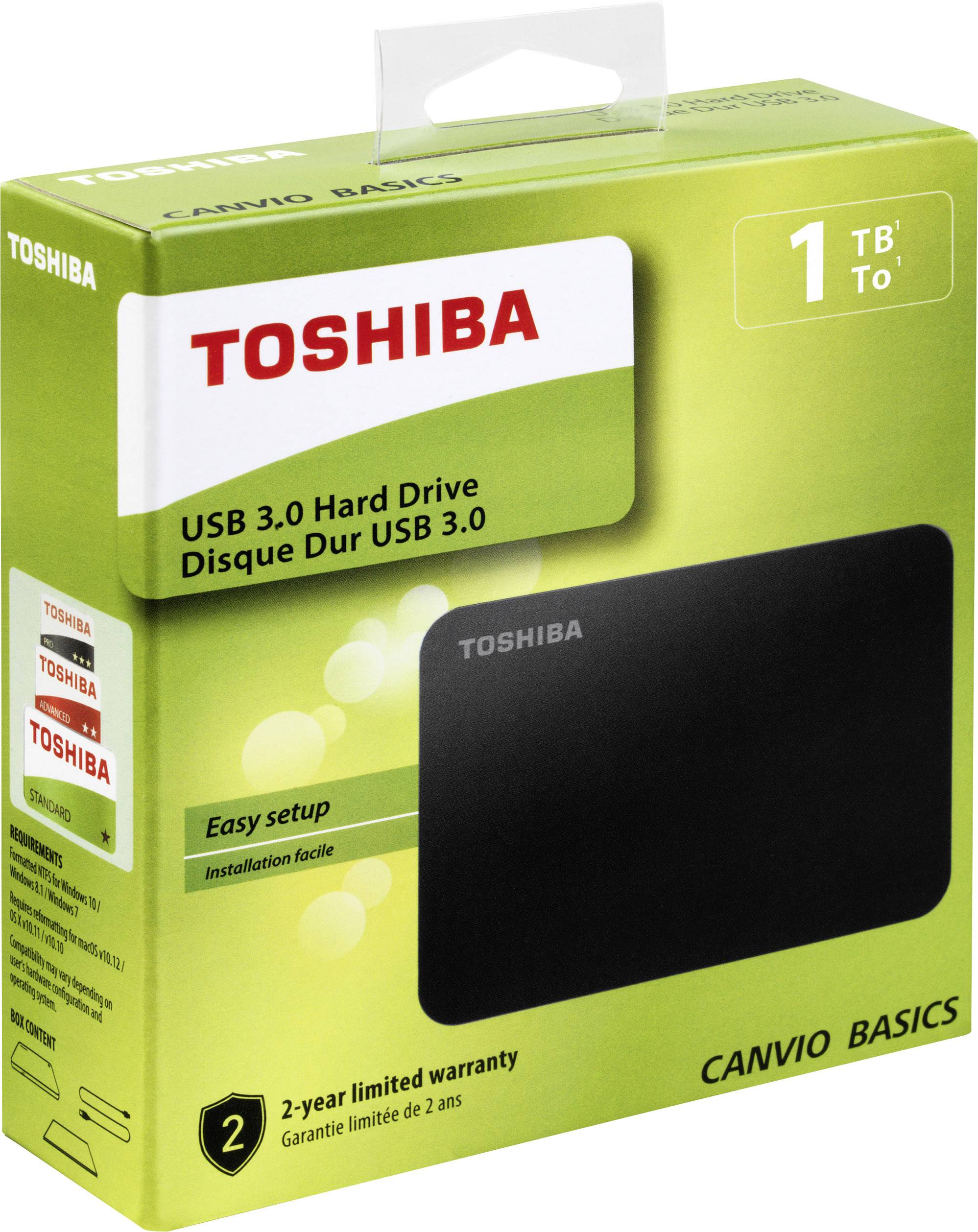Toshiba Canvio Basics 1 TB Externe Festplatte 6.35 cm (2.5 Zoll) USB 3.2 Gen 1 (USB 3.0) Matt Schwarz HDTB410EK3AA
