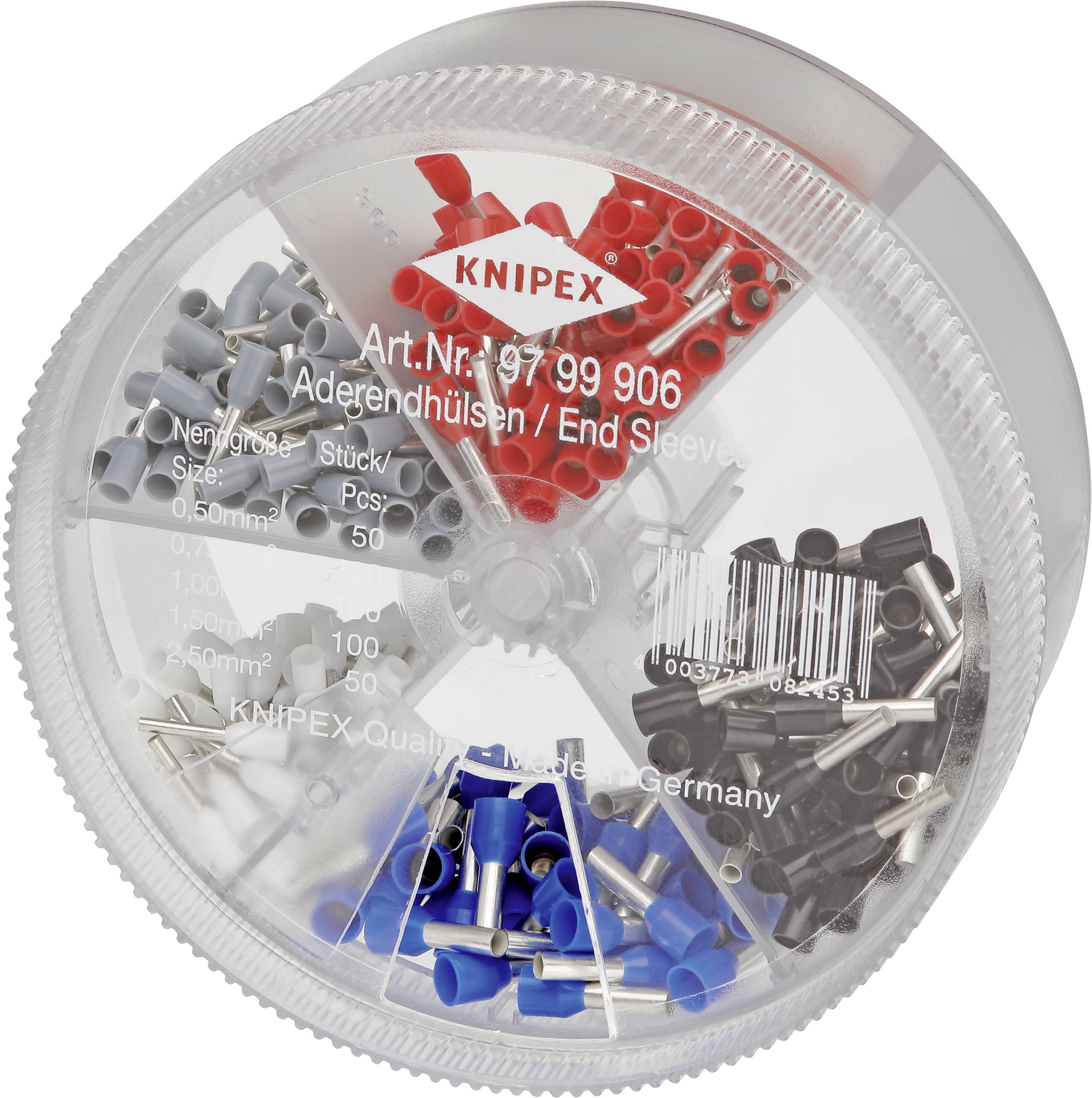 Knipex 97 99 906 Aderendhülsen-Sortiment 0.5 mm², 0.75 mm², 1 mm², 1.5 mm², 2.5mm² Teilisoliert Weiß, Grau, Rot, Schwarz, Blau