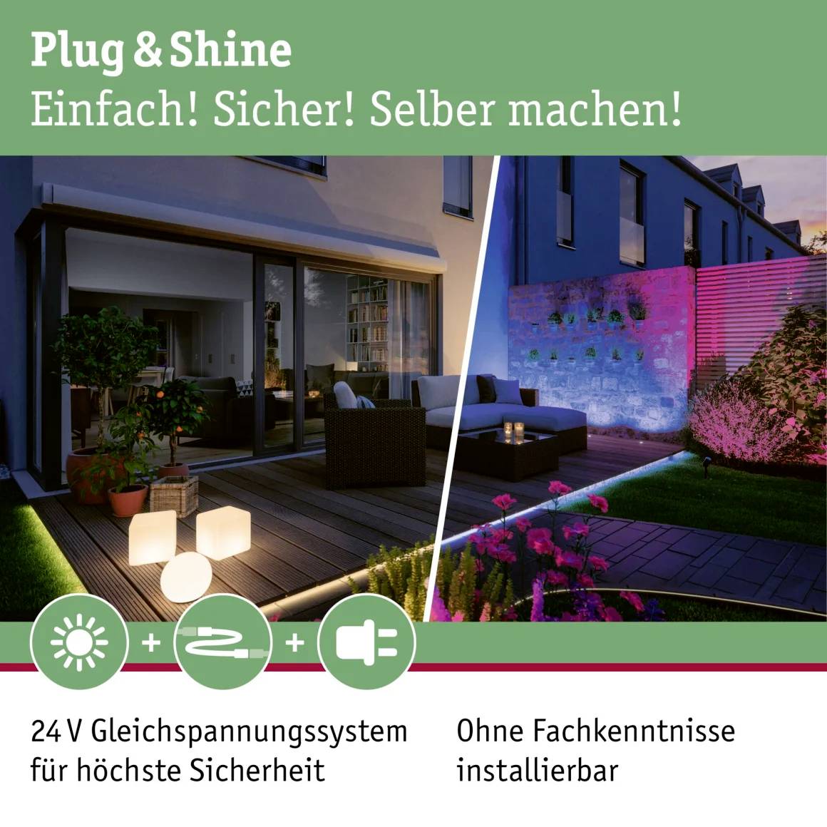 Paulmann 4064161325880 Beleuchtungssystem Plug & Shine LED-Gartenstrahler-Starter-Set 4er Set LED 24W Warmweiß Anthrazit