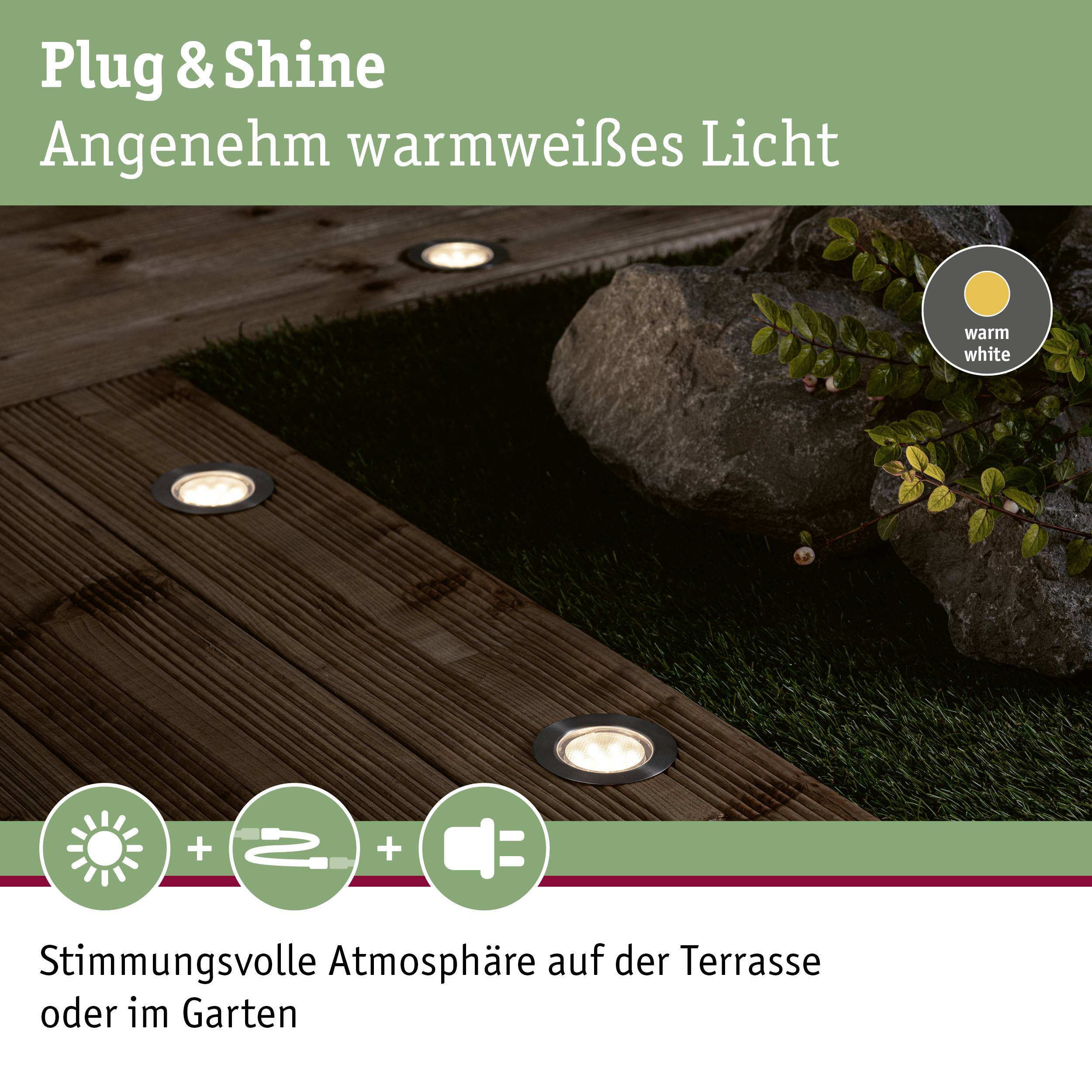 Paulmann 93692 Beleuchtungssystem Plug & Shine LED-Außeneinbauleuchten (Basis-Set) 3er Set LED 3W Warmweiß Silber