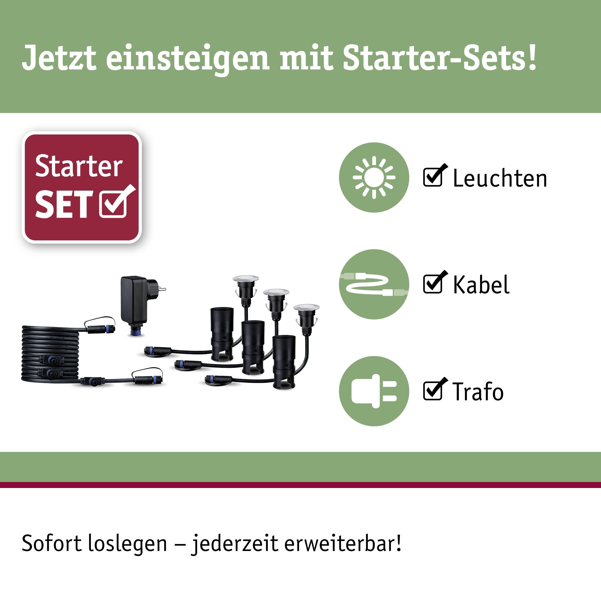 Paulmann 93697 Beleuchtungssystem Plug & Shine LED-Außeneinbauleuchten (Basis-Set) 3er Set LED 7.5W Warmweiß Silber