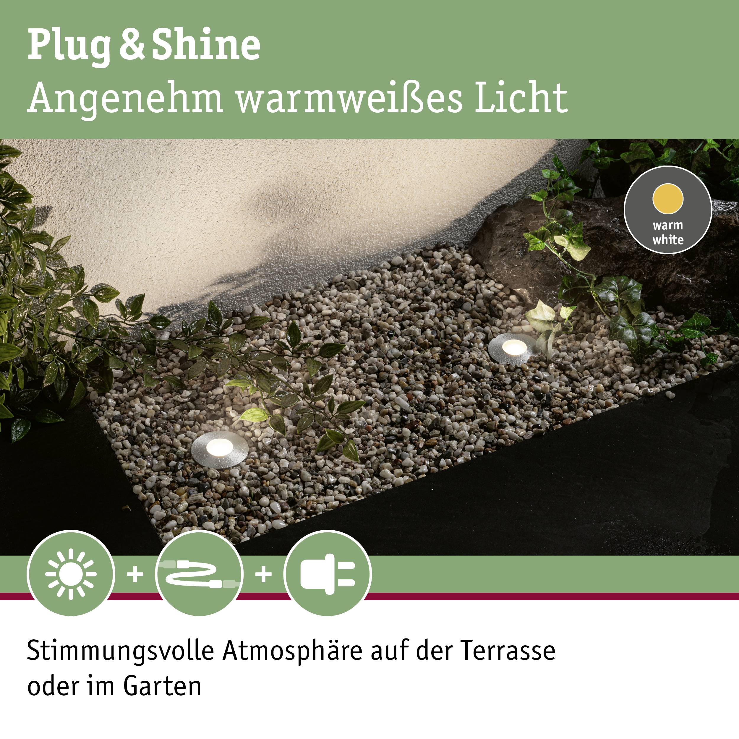 Paulmann 93697 Beleuchtungssystem Plug & Shine LED-Außeneinbauleuchten (Basis-Set) 3er Set LED 7.5W Warmweiß Silber