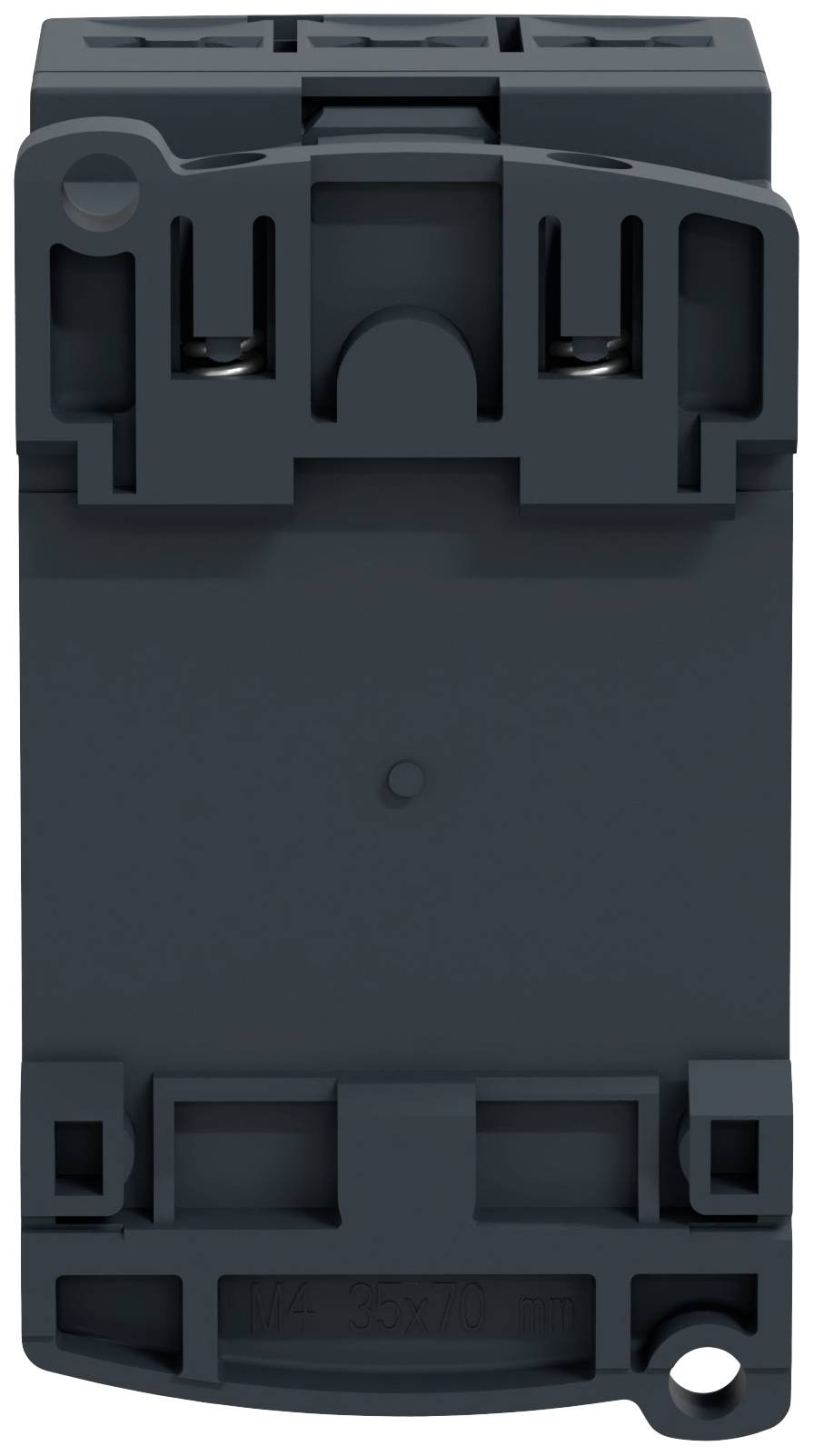 Eine schwarze, rechteckige elektrische Komponente mit mehreren Anschlüssen auf der Oberseite, geeignet für industrielle Anwendung.
