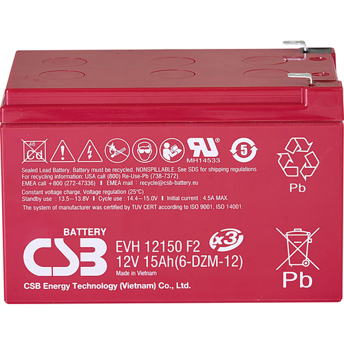 CSB Battery EVH 12150 EVH12150X3 Bleiakku 12V 15Ah Blei-Vlies (AGM) (B x H x T) 151 x 102 x 98mm Flachstecker 6.35mm Zyklenfest