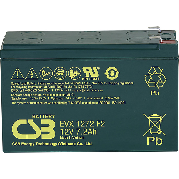 CSB Battery EVX 1272 EVX1272F2 Bleiakku 12V 7.2Ah Blei-Vlies (AGM) (B x H x T) 151 x 99 x 65mm Flachstecker 6.35mm Zyklenfest