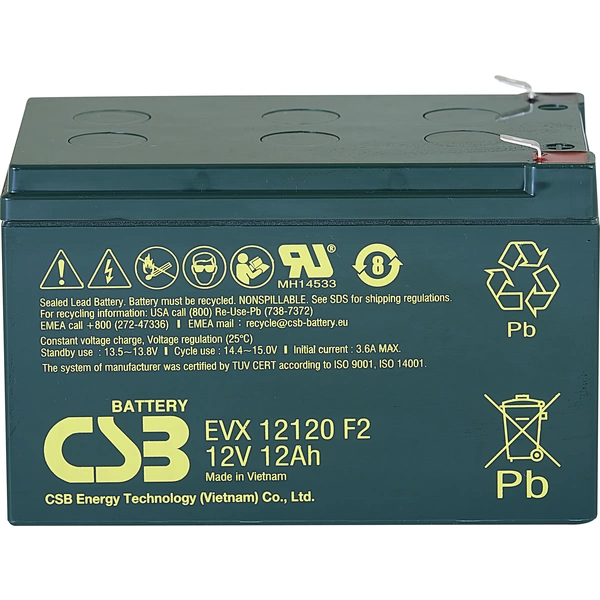 CSB Battery EVX 12120 EVX12120F2 Bleiakku 12 V 12 Ah Blei-Vlies (AGM) (B x H x T) 151 x 100 x 98 mm CSB Battery EVX 12120 EVX12120F2 Bleiakku 12 V 12 Ah Blei-Vlies (AGM) (B x H x T) 151 x 100 x 98 mm