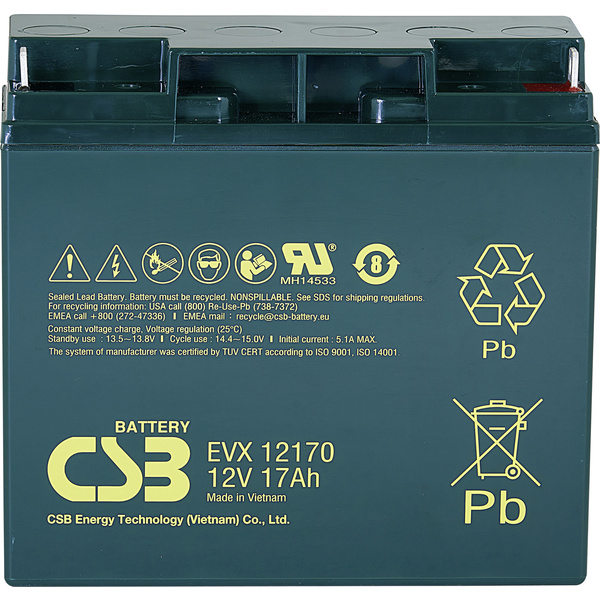 CSB Battery EVX 12170 EVX12170 Bleiakku 12V 17Ah Blei-Vlies (AGM) (B x H x T) 181 x 167 x 76mm M5-Schraubanschluss Zyklenfest