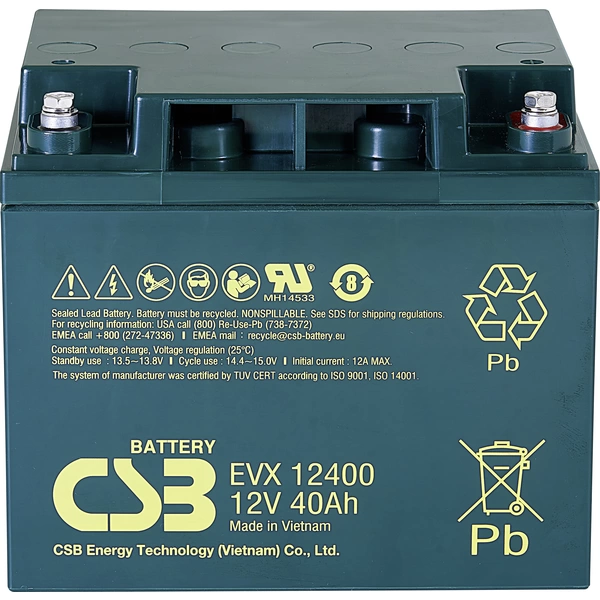 CSB Battery EVX 12400 EVX12400-I1 Bleiakku 12V 40Ah Blei-Vlies (AGM) (B x H x T) 197 x 170 x 165mm M5-Schraubanschluss Zyklenfest CSB Battery EVX 12400 EVX12400-I1 Bleiakku 12V 40Ah Blei-Vlies (AGM) (B x H x T) 197 x 170 x 165mm M5-Schraubanschluss Zyklenfest