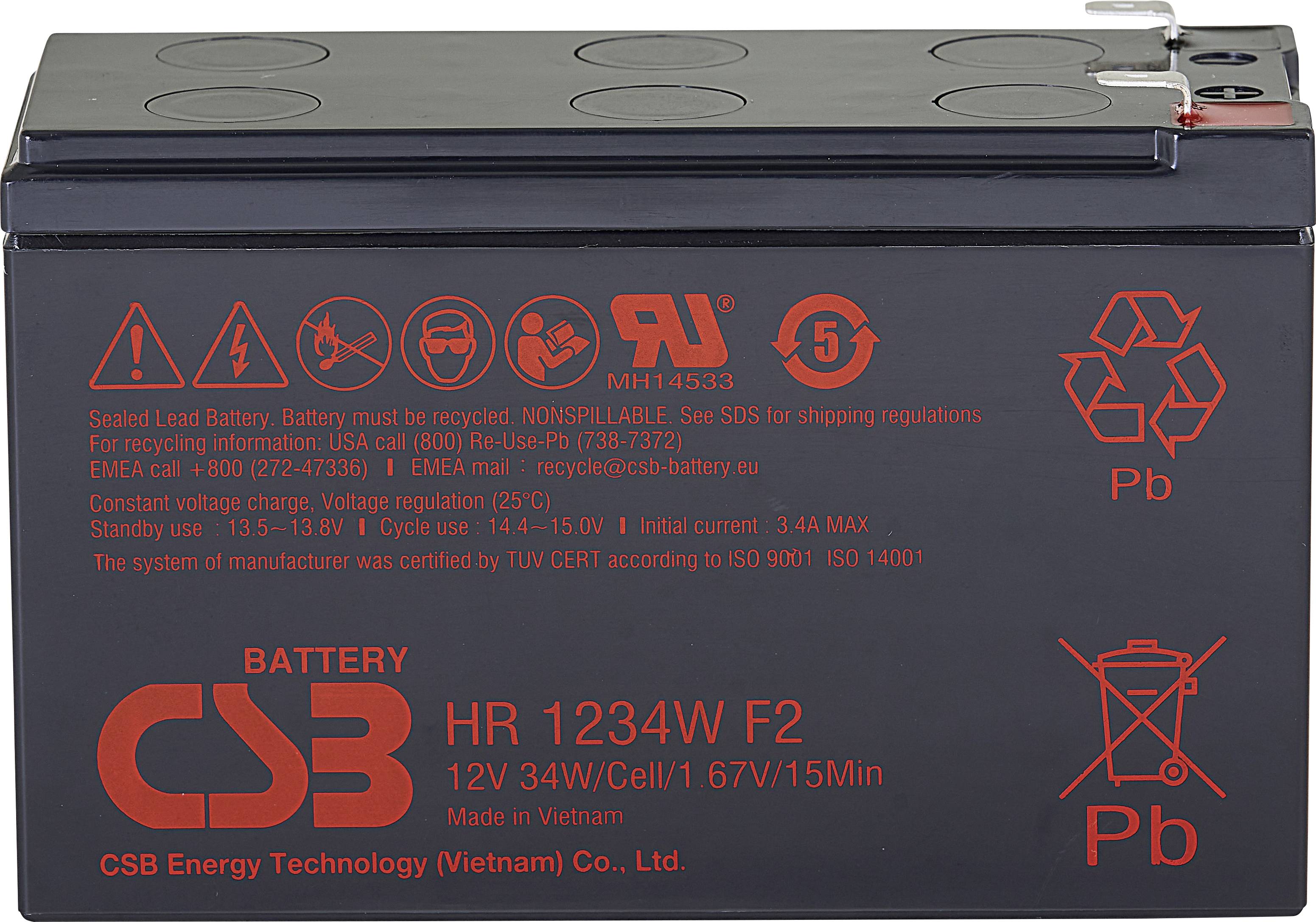 CSB Battery HR 1234W high-rate HR1234WF2 Bleiakku 12V 8.4Ah Blei-Vlies (AGM) (B x H x T) 151 x 99 x 65mm Flachstecker 6.35mm