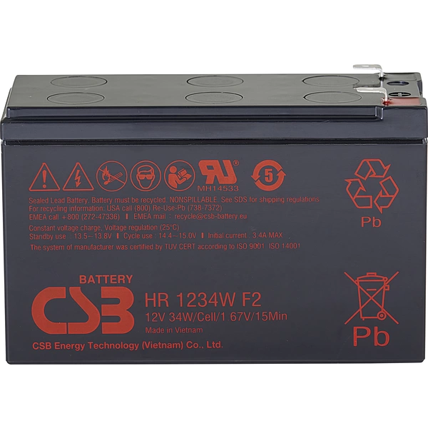 CSB Battery HR 1234W high-rate HR1234WF2 Bleiakku 12V 8.4Ah Blei-Vlies (AGM) (B x H x T) 151 x 99 x 65mm Flachstecker 6.35mm CSB Battery HR 1234W high-rate HR1234WF2 Bleiakku 12V 8.4Ah Blei-Vlies (AGM) (B x H x T) 151 x 99 x 65mm Flachstecker 6.35mm