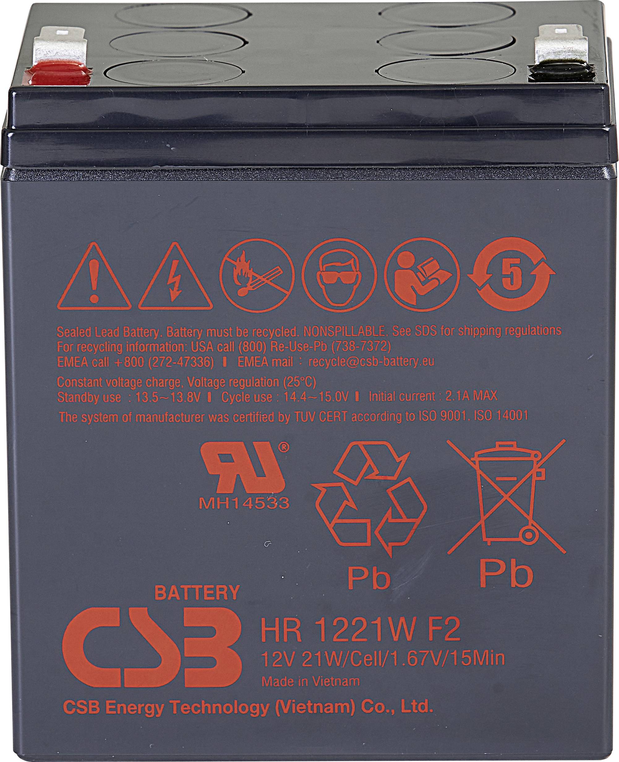 CSB Battery HR 1221W high-rate HR1221WF2 Bleiakku 12 V 5 Ah Blei-Vlies (AGM) (B x H x T) 90 x 106 x