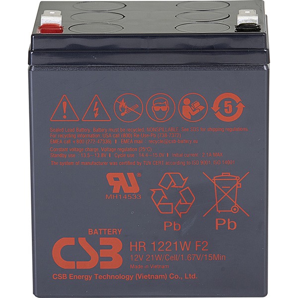 CSB Battery HR 1221W high-rate HR1221WF2 Bleiakku 12V 5Ah Blei-Vlies (AGM) (B x H x T) 90 x 106 x 70mm Flachstecker 6.35mm